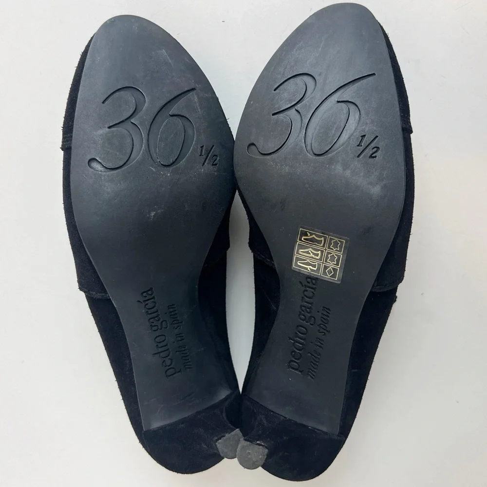 •PEDRO GARCIA• Black Suede Slip On Heel Bootie Pumps‎ Shootie Size 36.5 / US 6.5